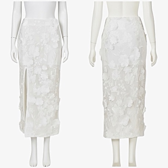 Endless Rose White 3D Embroidered Floral Lace Semi Sheer Pencil Midi Skirt NEW - Picture 11 of 14